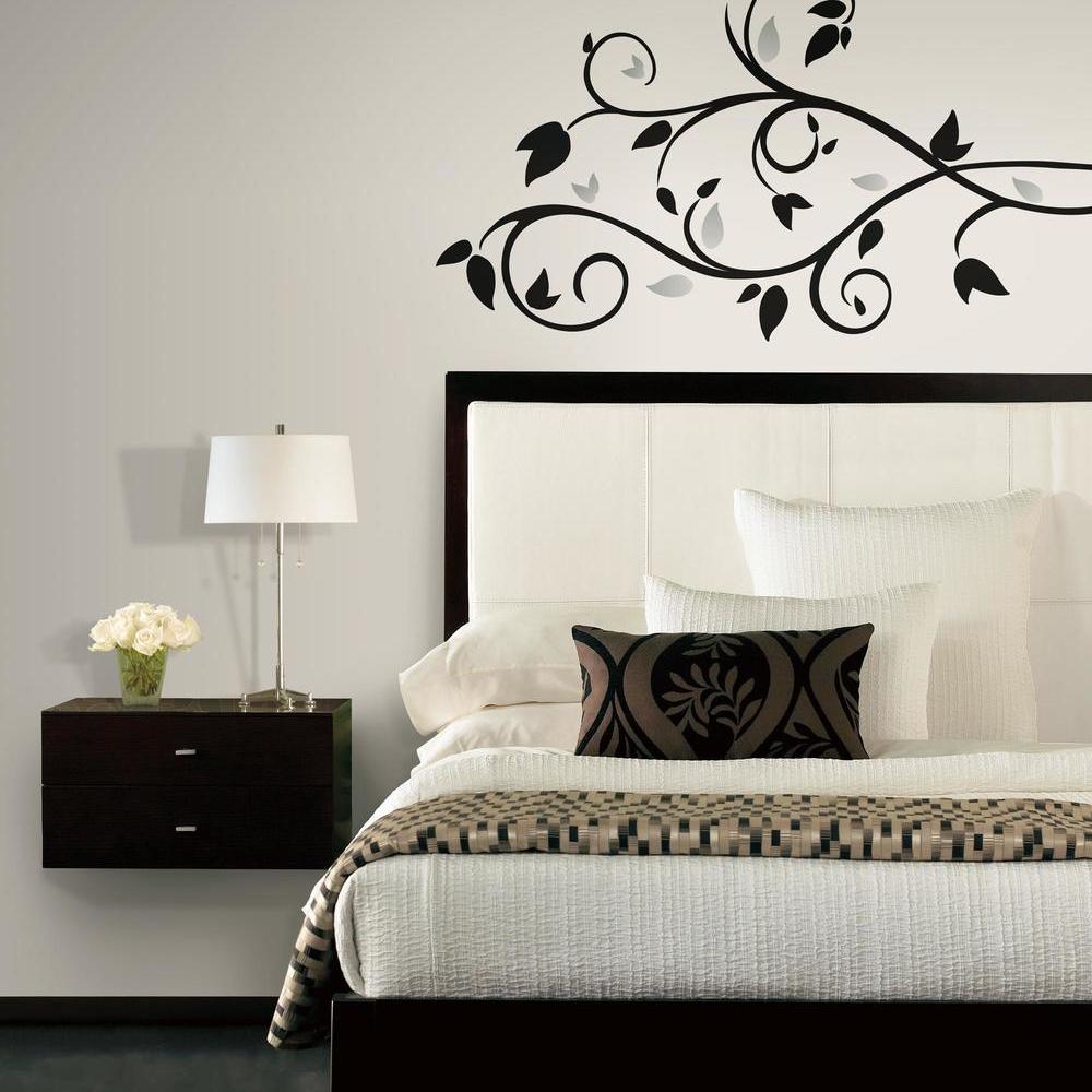 RMK1799SCS Scroll Branch Wall Decals With Foil Leaves Roomset 